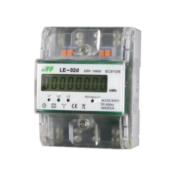 F&F Licznik energii elektrycznej 3-fazowy zgodność z MID 63A 230/400V z wyświetlaczem LCD LE-02D 3118193 5908312592686