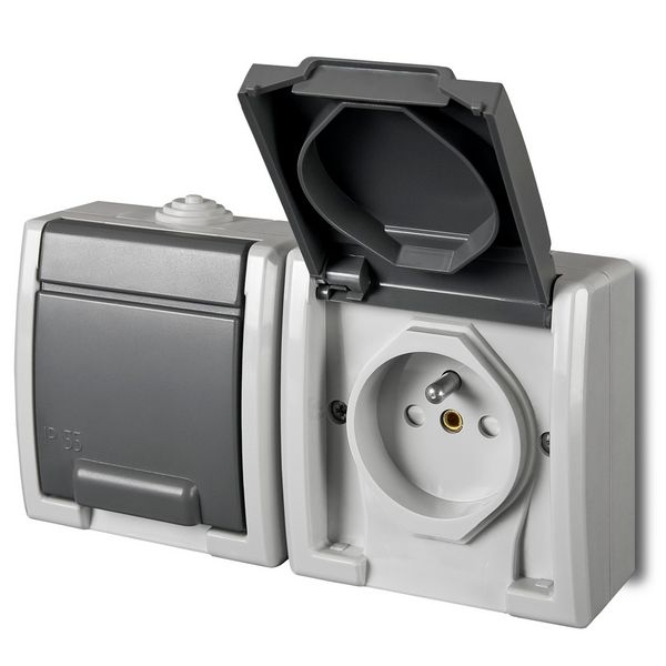 Elektro-Plast Gniazdo podwójne GNT-2x2P+Z z uziemieniem Aquant szare (1242-10) 3221636 5901130487875