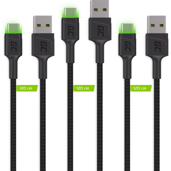 Kabel USB Green Cell USB-A - USB-C 1.2 m Czarny (KABGCSET02)