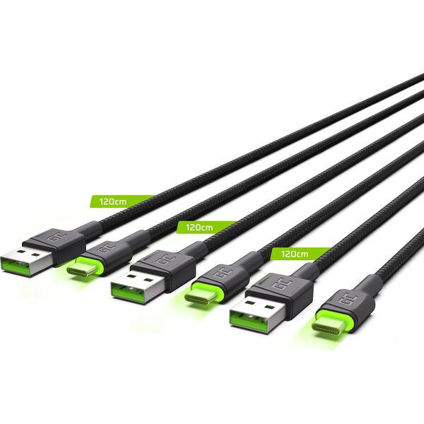 Kabel USB Green Cell USB-A - USB-C 1.2 m Czarny (KABGCSET02)