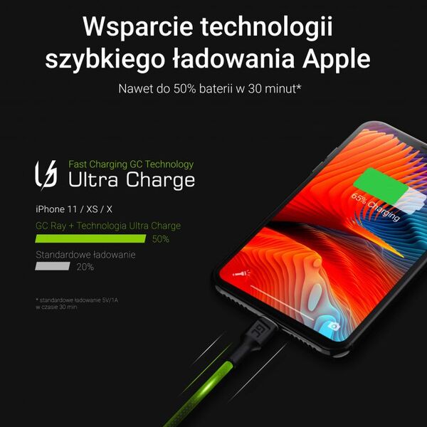Kabel USB Green Cell USB-A - Lightning 1.2 m Czarny (KABGCSET05)