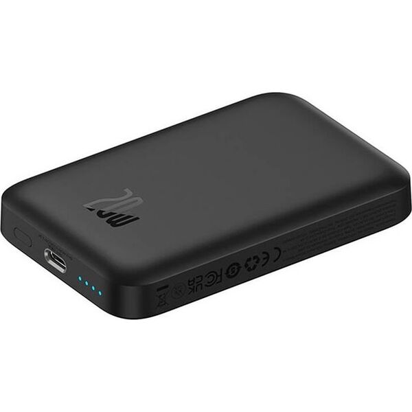 Powerbank Baseus OS-Baseus Magnetic Mini Air Wireless Fast Charge Power Bank 6000mAh 20W Cluster Black（With Simple Series Charging Cable Type-C to Type-C (20V/3A) 30cm Black)