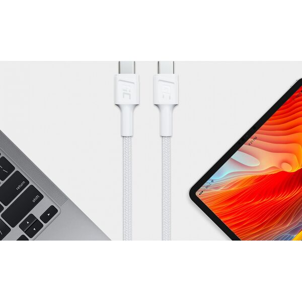 Kabel USB Green Cell USB-C - USB-C 0.3 m Biały (KABGC31W)