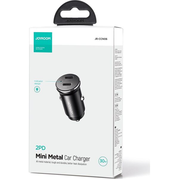 Ładowarka Joyroom Mini ładowarka samochodowa do gniazda zapalniczki 30W 2x USB-C metalowa czarna Mini ładowarka samochodowa do gniazda zapalniczki 30W 2x USB-C metalowa czarna