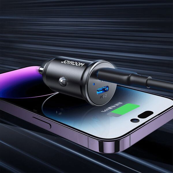 Ładowarka Joyroom Mini ładowarka samochodowa do gniazda zapalniczki 30W 2x USB-C metalowa czarna Mini ładowarka samochodowa do gniazda zapalniczki 30W 2x USB-C metalowa czarna