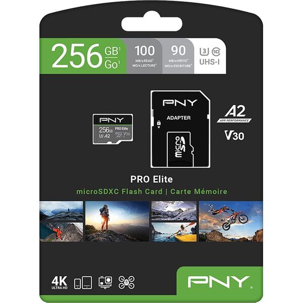 Karta PNY PRO Elite MicroSDXC 256 GB Class 10 UHS-I/U3 A2 V30 (P-SDU256V32100PRO-GE)