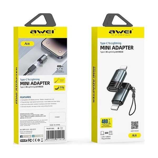 Adapter USB Awei AWEI Adapter A11 USB-C/Lightning szary    /grey