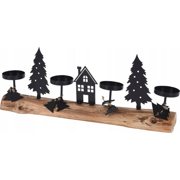 Home Styling Collection Świecznik na 4 tealighty ze scenką zimową