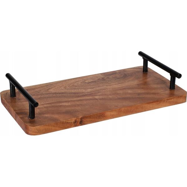 Home Styling Collection Taca do serwowania z drewna akacji z uchwytami metalowymi, 30 x 15 x 5 cm