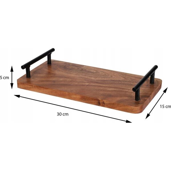 Home Styling Collection Taca do serwowania z drewna akacji z uchwytami metalowymi, 30 x 15 x 5 cm