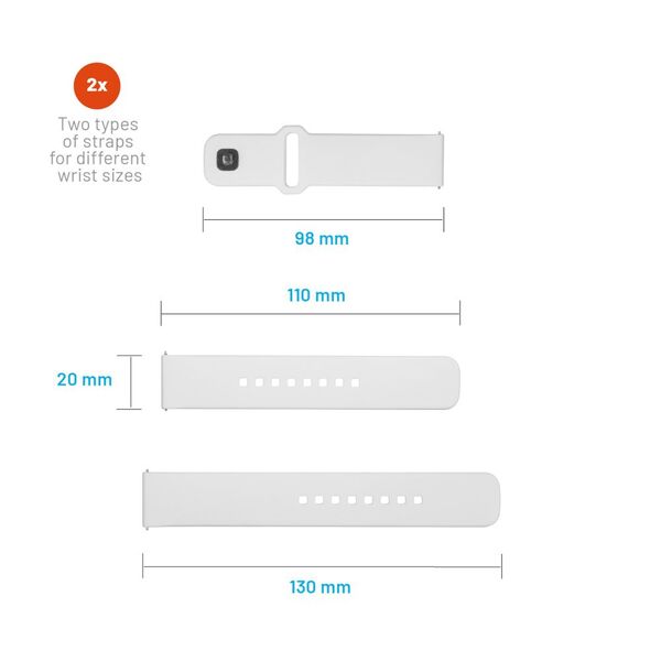 Fixed Strap for Samsung Galaxy Watch 4/5/Active 2, Huawei Watch GT 3 (42mm)/GT 3 Pro (43mm) - Fixed Silicone Sporty Strap Set - White 8591680161263 έως 12 άτοκες Δόσεις