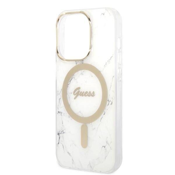 Original Case IPHONE 14 PRO Guess Hardcase Marble MagSafe + Wireless Charger (GUBPP14MHMEACSH) white 3666339103200