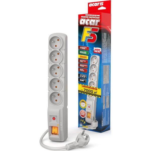 Πολύπριζο Acar F5, 5 πρίζες, 3 m, γκρι (W0106) 138840 5904743285616