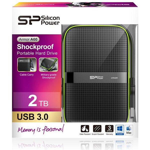 Εξωτερικός σκληρός δίσκος Silicon Power Armor A60 2TB Μαύρο-πράσινο (SP020TBPHDA60S3K) 655605 4712702636000