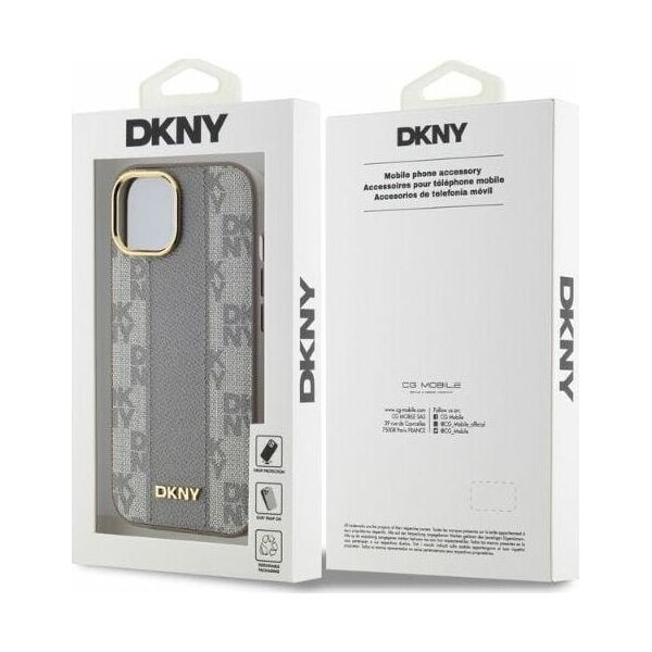 DKNY DKNY DKHMP14SPCPVSLE iPhone 14 6.1" beżowy/beige hardcase Leather Checkered Mono Pattern MagSafe