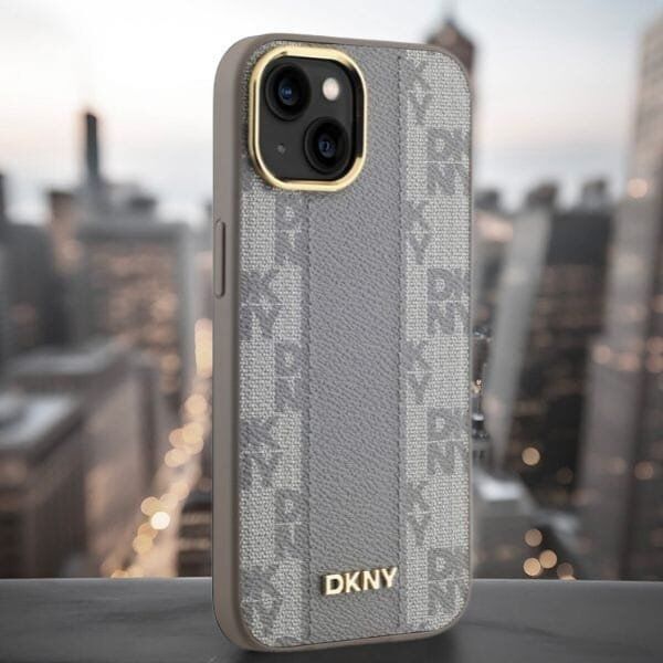 DKNY DKNY DKHMP15MPCPVSLE iPhone 15 Plus 6.7" beżowy/beige hardcase Leather Checkered Mono Pattern MagSafe