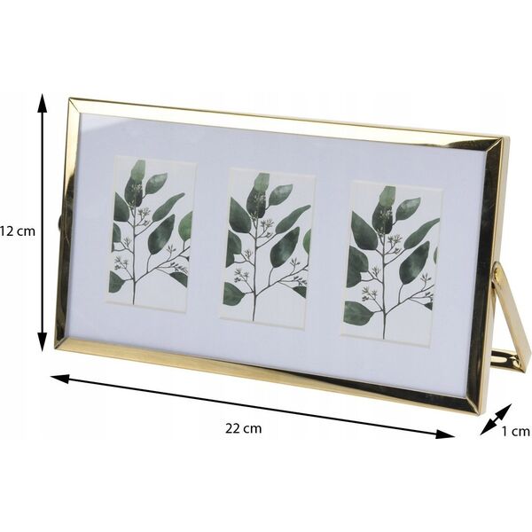 Ramka Home Styling Collection Metalowa ramka stojąca na trzy zdjęcia, passe-partout, 22 x 12 x 1 cm