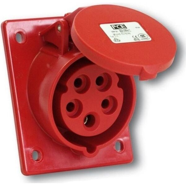 PCE Gniazdo tablicowe skośne 32A 4P 400V czerwone IP44 TWIST (424-6) 3379288 5907711100676