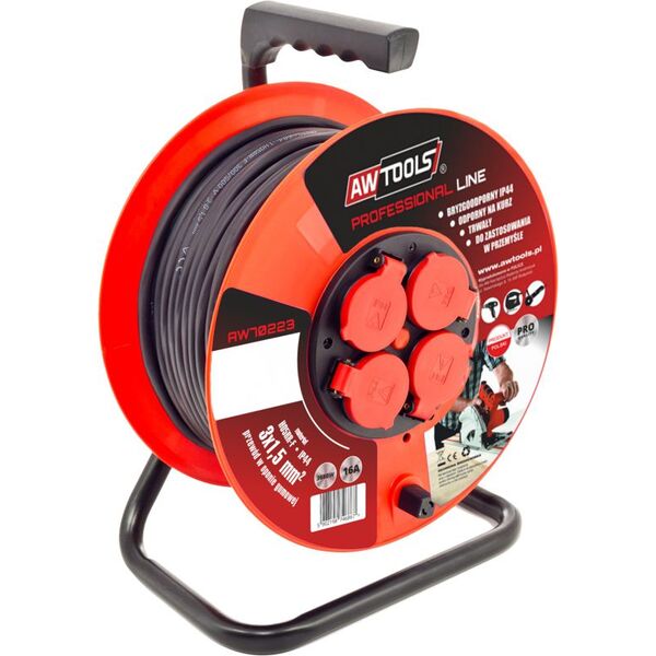 AWTools Przedłużacz bębnowy Professional 3 x 1,5mm 16A IP44 30m (AW70221) 3387077 5902198746843