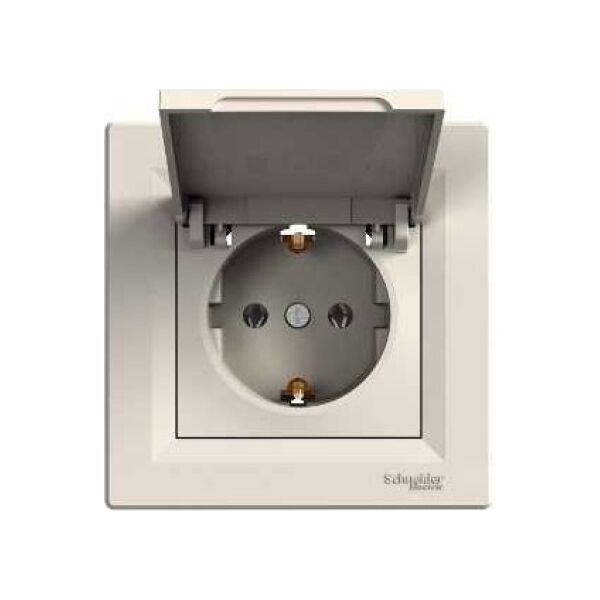 Schneider Electric Gniazdo instalacyjne Asfora pojedyncze z klapką kremowe (EPH3100123) 3398380 3606480526275