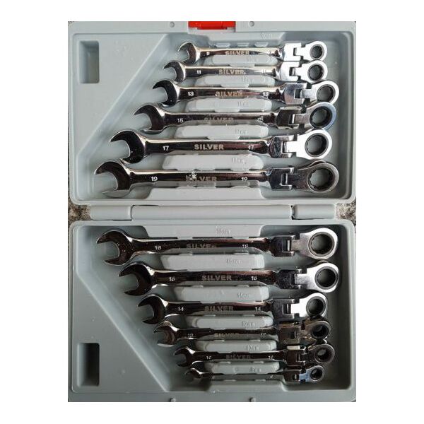 Silver Zestaw kluczy płasko-oczkowych z przegubem i grzechotką 8 - 19mm 12szt. (SK-012-01) 3424118 5907589360134