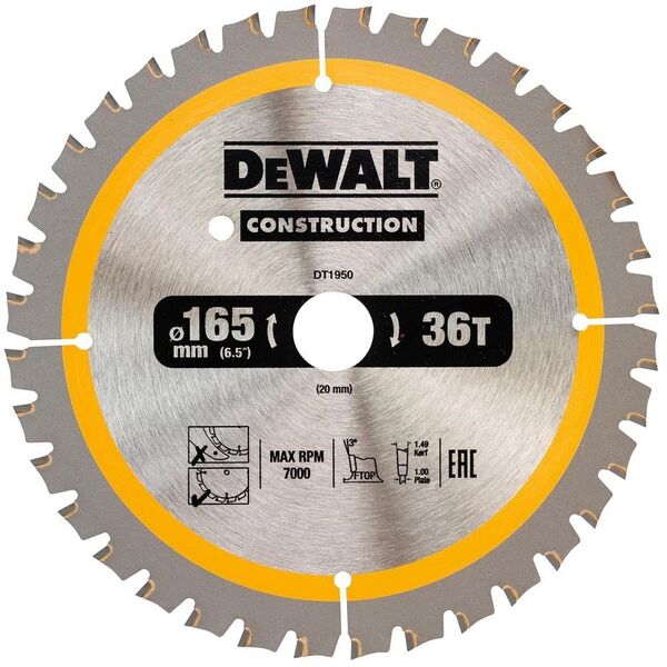 Dewalt Piła tarczowa 165x20mmx36z - DT1950-QZ 4084909 5035048095676
