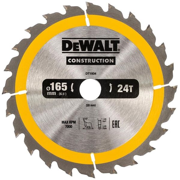 Dewalt Piła tarczowa 165x20mmx24z - DT1934-QZ 4084915 5035048095515
