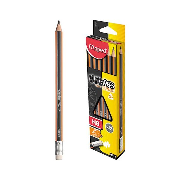 Maped Ołówek Blackpeps z gumką jumbo HB. Pudełko z zawieszką (854721) 4639678 3154148547211
