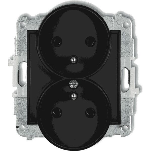 Karlik MINI Gniazdo podwójne z/u z przesłonami czarny mat 12MGPR-2zp 6009892 5903268586512