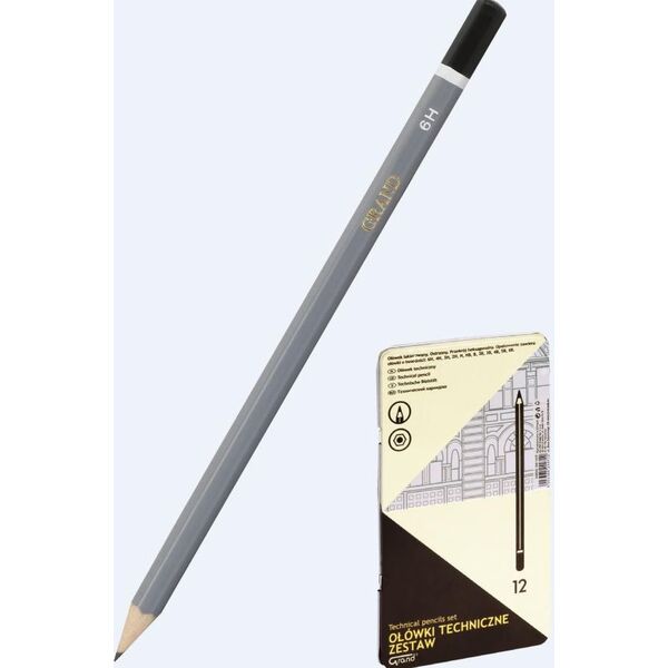 Grand Ołówki techniczne 12 szt - metalowe pudełko GRAND 6052701 5903364244712