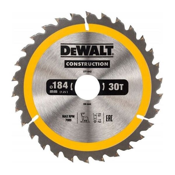 Dewalt piła tarczowa 184x30mm, 30 zębów (DT1942-QZ) 6418219 5035048095591