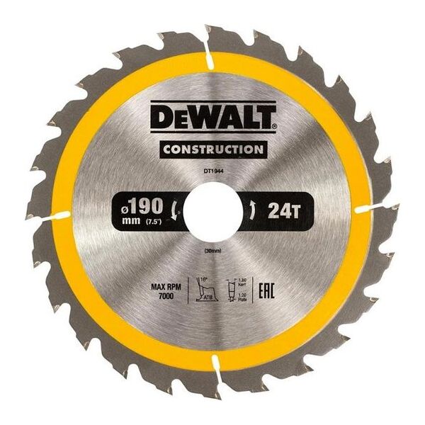 Dewalt piła tarczowa do drewna 190x30mm, 24 zębów (DT1944-QZ) 6418220 5035048095614