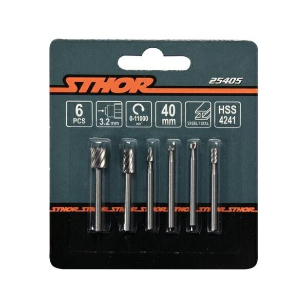 Sthor Zestaw 6 frezów trzpieniowych do obróbki stali i aluminium 6cz. 3,2mm (25405) 6664922 5906083040429