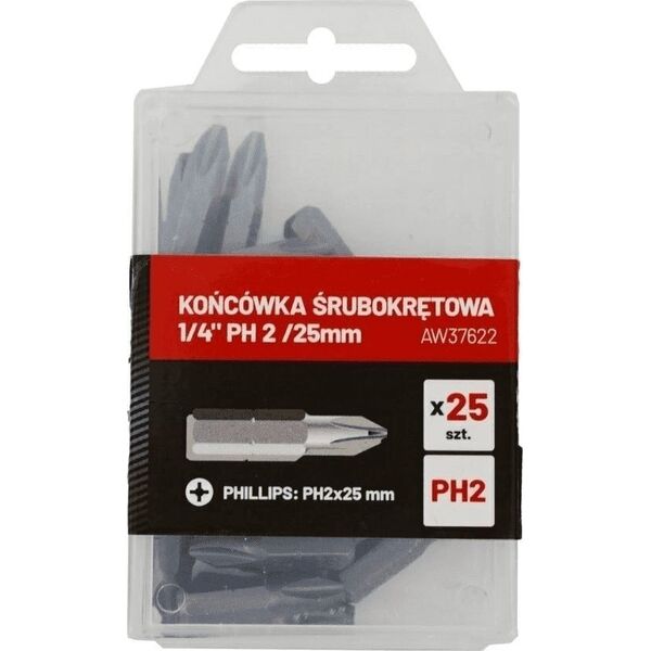 AWTools końcówka śrubokrętowa 1/4" PH 2 25mm 25 sztuk (AW37622) 6701645 5903041034353