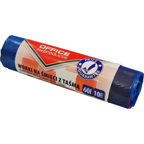 Office Products Worki na śmieci z taśmą OFFICE PRODUCTS, premium (LDHD), 60L, 10szt., niebieskie 7919781 5901503663721