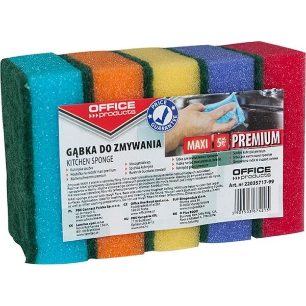 Office Products Gąbka do zmywania OFFICE PRODUCTS Maxi Premium, 5szt., mix kolorów 8012326 5901503674215