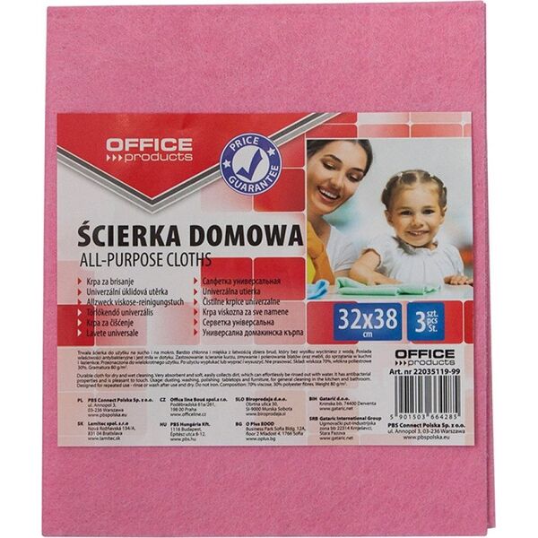 Office Products Ścierka domowa OFFICE PRODUCTS, wiskoza 70%, gr. 80g/mkg, 32x38cm, 3szt., mix kolorów 8012436 5901503664285