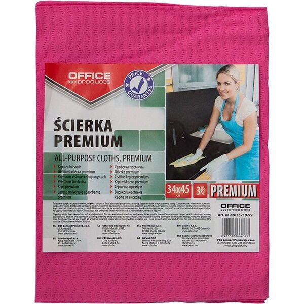 Office Products Ścierka premium OFFICE PRODUCTS, wiskoza 80%, gr. 65g/mkg, 34x45cm, 3szt., mix kolorów 8012438 5901503664377
