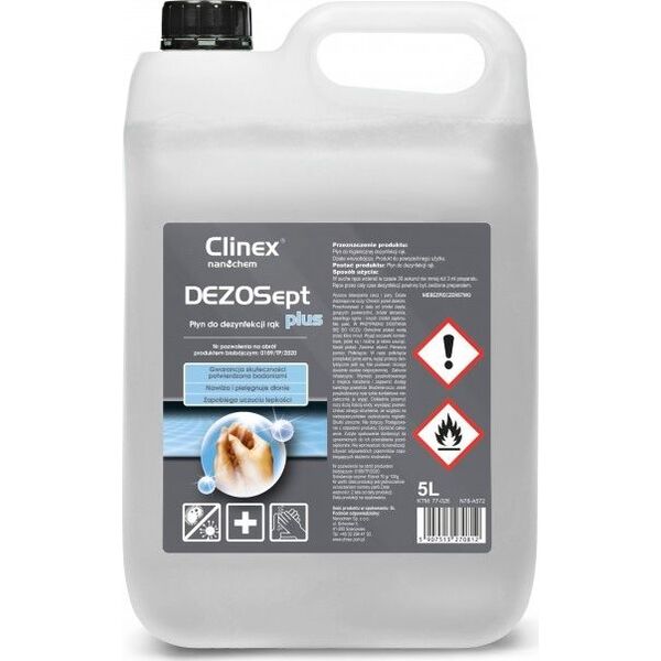Clinex Profesjonalny płyn do dezynfekcji rąk Dezosept Plus 5L, wirusobójczy, bakteriobójczy 8013516 5907513270812