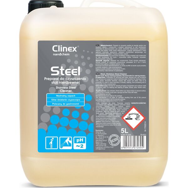 Clinex Płyn do mycia mebli i urządzeń ze stali nierdzewnej CLINEX Gastro Steel 5L Płyn do mycia mebli i urządzeń ze stali nierdzewnej CLINEX Gastro Steel 5L 8147750 5907513272694