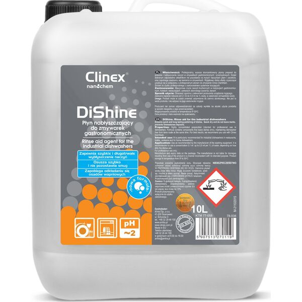 Clinex Nabłyszczacz płyn nabłyszczający do zmywarek gastronomicznych CLINEX DiShine 10L Nabłyszczacz płyn nabłyszczający do zmywarek gastronomicznych CLINEX DiShine 10L 8147758 5907513271161