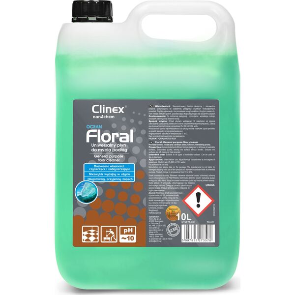 Clinex Płyn do mycia podłóg bez smug połysk zapach CLINEX Floral - Ocean 10L Płyn do mycia podłóg bez smug połysk zapach CLINEX Floral - Ocean 10L 8147817 5907513273585