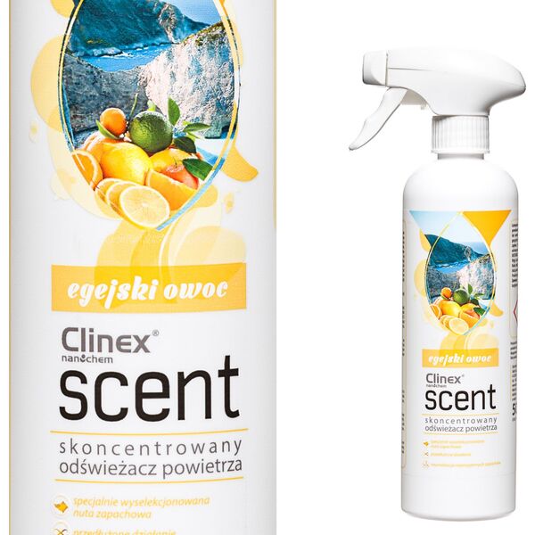 Clinex Skoncentrowany odświeżacz powietrza rozpylany na powierzchnie CLINEX Scent - Egejski Owoc 500ML Skoncentrowany odświeżacz powietrza rozpylany na powierzchnie CLINEX Scent - Egejski Owoc 500ML 8147889 5907513273912