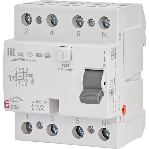 Eti-Polam Wyłącznik różnicowoprądowy 4P 25A 0,1A EFI-P4 A 25/0.1 002061521 8254233 3838895866367
