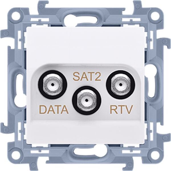 Kontakt-Simon Simon 10 Gniazdo antenowe końcowe RTV-DATA-SAT. 1xWE 52400 MHz 3xWY /F/ (RTV:88900 MHz) (DATA: 5900 MHz)( SAT: 9502400 MHz) białe CADSATF.01/11 8333832 5902787854980