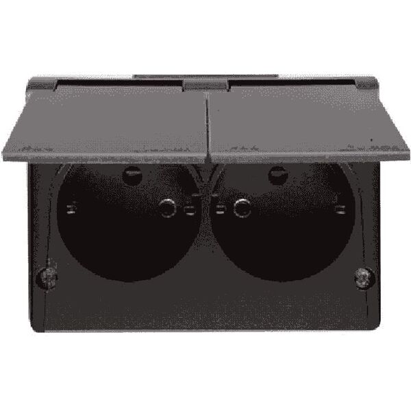 Kontakt-Simon Simon 54 Gniazdo bryzgoszczelne podwójne z/u Schuko IP44 z przesłonami wersja skandynawska antracyt EGSZ2NZB/48 8367301 5902787837037