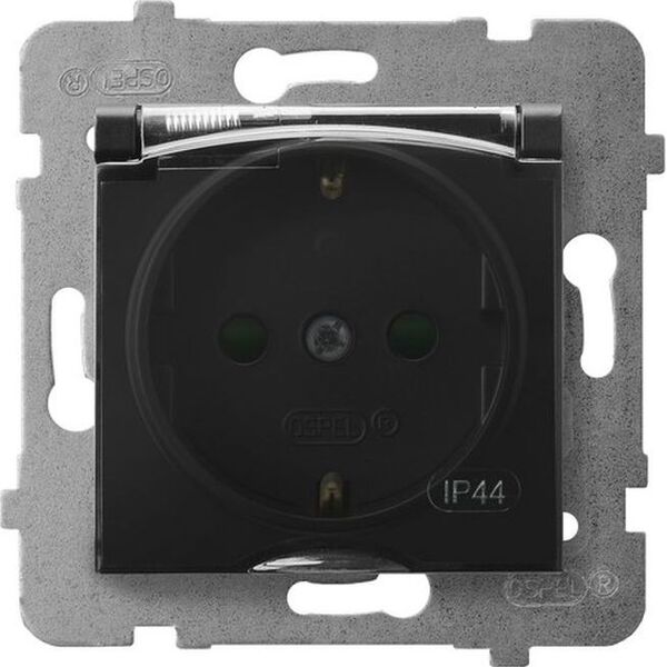 Ospel ARIA Gniazdo bryzgoszczelne z/u SCHUKO IP44 z przesłonami torów prądowych wieczko przezroczyste czarny metalik GPH-1USP/m/33/d 8367307 5907577484170