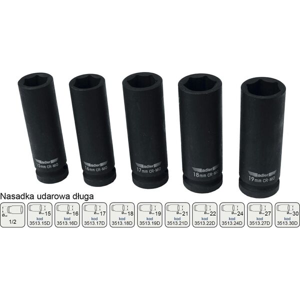 Adler ADLER NASADKA UDAROWA DŁUGA 1/2" 22mm MAR3513.22D 8491146 5902557210770