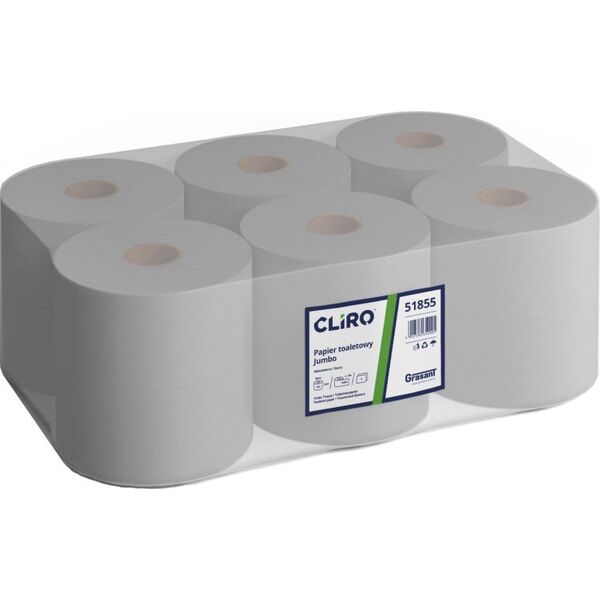 Cliro Cliro - Papier toaletowy w roli Jumbo, makulatura, 12 rolek, 130 m - Szary 8503567 5902596652005
