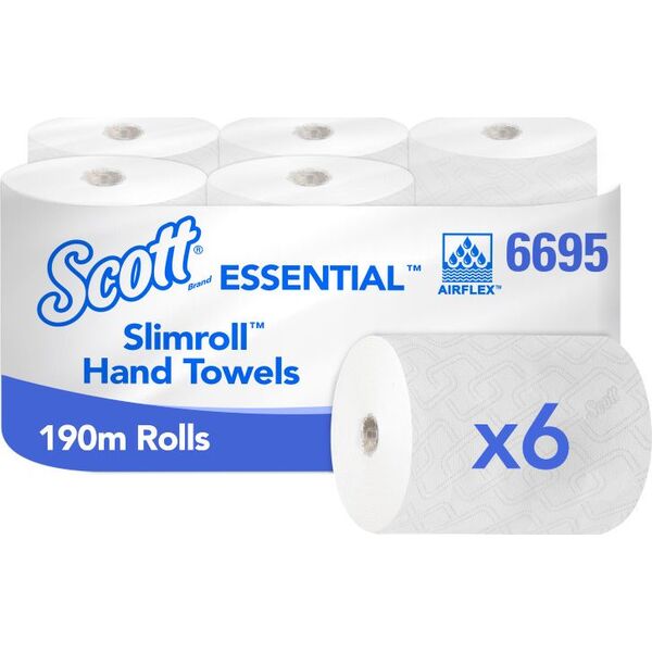 Kimberly-Clark Kimberly-Clark Scott Slimroll - Ręczniki papierowe w roli, białe, 6 rolek - 190 m 8503842 5027375050855